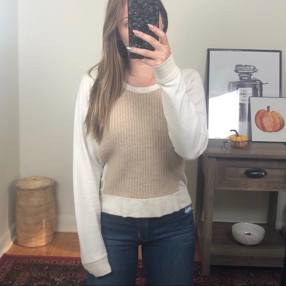 J. Crew White and Beige Wool Sweater